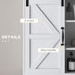 White medicine cabinet door with visible X-brace and black alloy handle