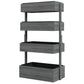 Gray 4-tier vertical planter with wooden raised beds and open tops