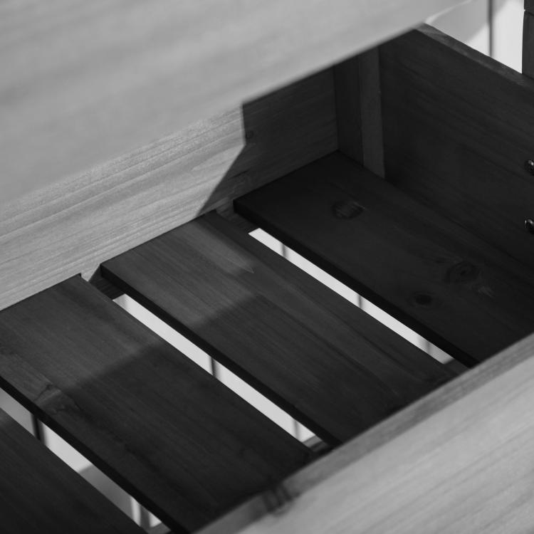 Gray 4-tier vertical wooden planter box with open slatted shelves