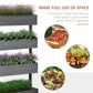 Gray 4-tier vertical planter with inset views of herbs, flowers, and vegetables