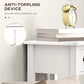 White side table detail with drawer and stable frame, close-up view of anti-tip area.