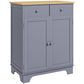 Gray sideboard cabinet with solid wood top, two drawers and two panel doors