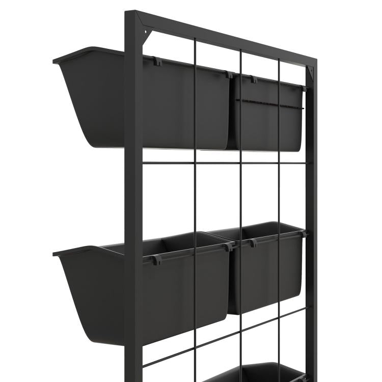 Black wall planter frame with two visible tiers and rectangular hanging pots
