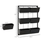 Black 3-tier wall planter with six pots, front view with size proportions