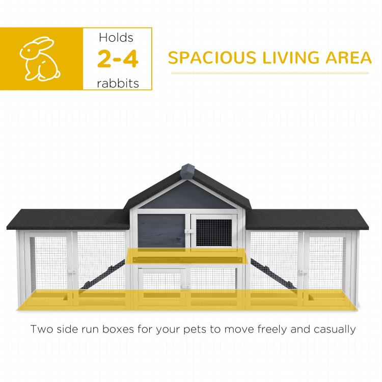 Rabbit hutch with spacious two-level enclosed areas, dark gray roof, and wire front