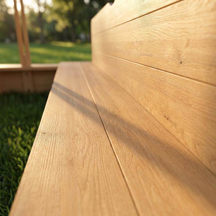 Wooden kids sandbox wooden board side panel close-up
