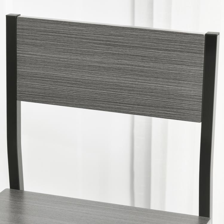 Gray industrial counter-height bar table top with dark legs, wood-grain finish