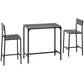 Industrial bar table and two gray bar stools with square frames and footrests