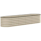 Cream metal raised garden bed box with black rim and evenly spaced ventilation holes
