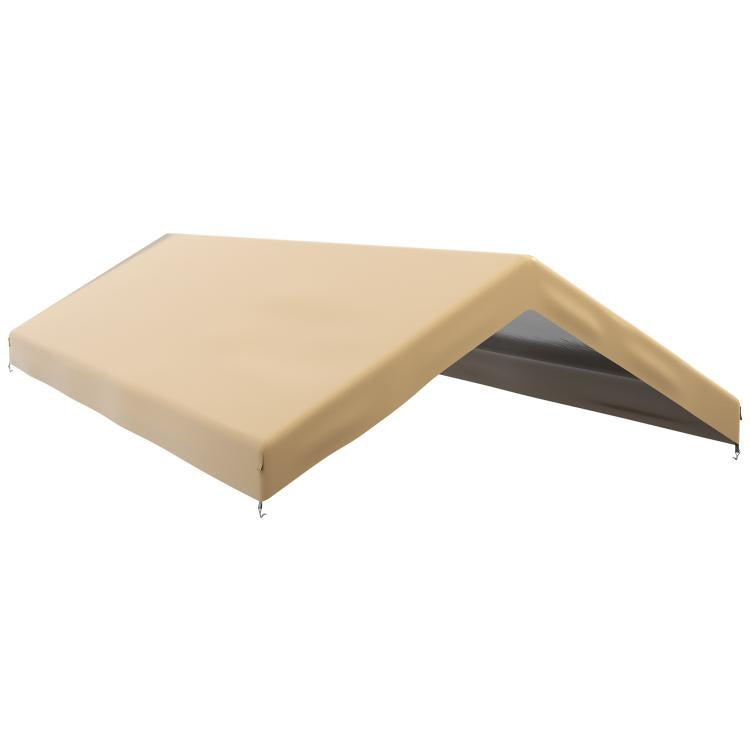 Beige carport canopy replacement cover with dark gray side panels, peaked roof