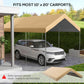 Beige carport canopy cover over car, open sides and dark roof underside