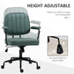 Green upholstered office chair with padded seat, armrests, and adjustable height base