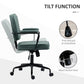 Green office chair with padded back, armrests, and tilt mechanism on swivel base