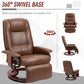 Brown swivel recliner chair on circular base with padded back and armrests