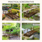 Bronze metal garden footbridge shown in multiple outdoor landscape scenes