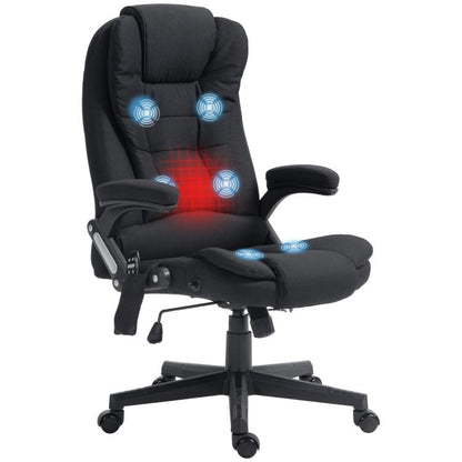 Black high-back office massage chair with padded armrests and reclined seat