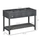 Dark gray raised planter box with two-tier design and long bottom support rack