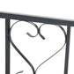 Grey metal garden arbor frame with heart vine scroll detailing