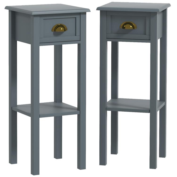 Gray side table set of 2 with drawer and lower shelf