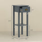 Gray tall side table with drawer and open shelf base; straight legs, square top.