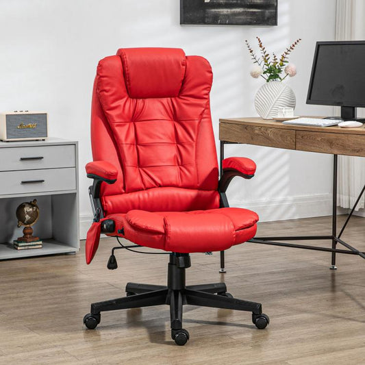 Red recliner office chair with thick padded backrest, armrests, and adjustable base