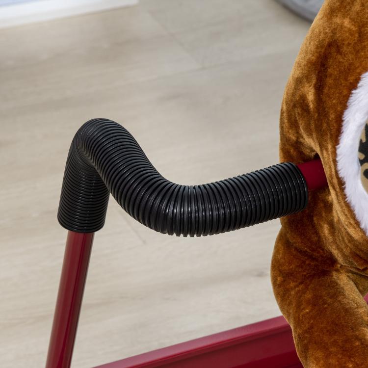 Rocking horse spring mechanism with plush horse mane on red base frame