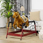 Light brown plush rocking horse on red rocking frame in a home living space