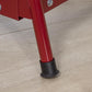 Red rocking horse support leg with black rubber foot on tile floor