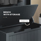 Black bench with storage and hinged top for easy access to items