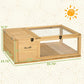 Wooden reptile enclosure with mesh top window, black latches, and open sides