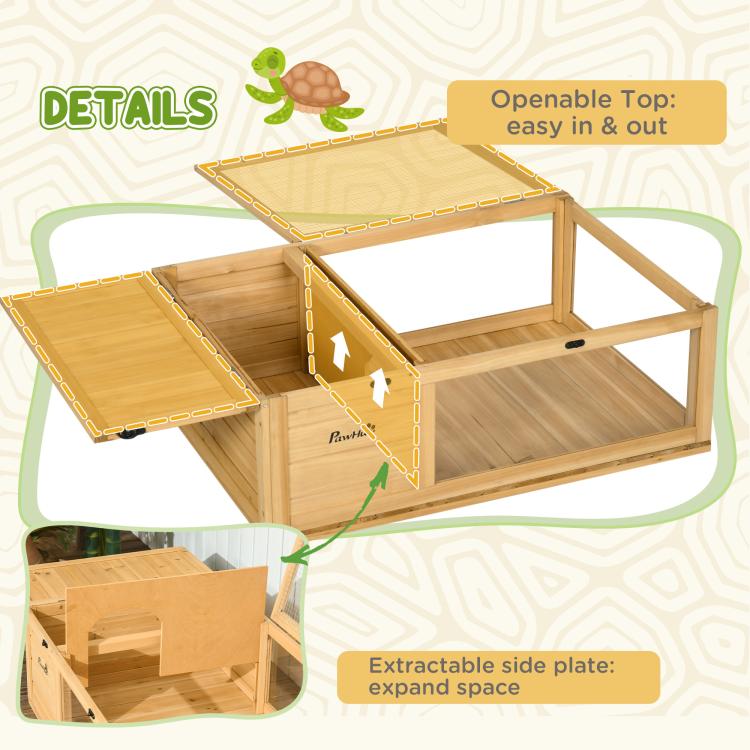 Wooden reptile tank with openable top and hinged side access plate