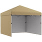 Beige pop-up canopy with attached sidewalls and open front panel