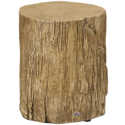 Rustic tree stump end table with round top and textured wood-grain finish, brown