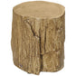 Rustic tree stump end table with round top and notched log-style sides, brown