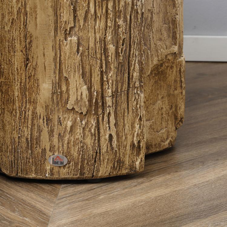 Bark-textured concrete stump side table with cylindrical base and round top (close-up)