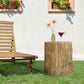 Tree stump side table with round top, carved wood texture, and tapered base, brown