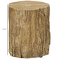 Tree stump end table with round top and rustic bark-look texture, brown