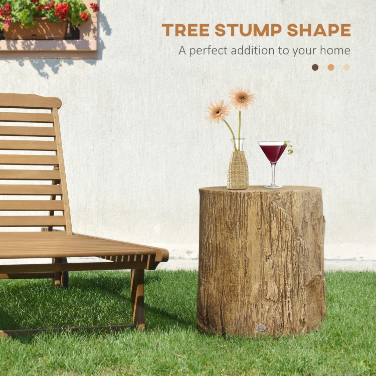 Tree stump side table with round top and realistic wood grain effect, brown