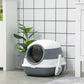 Covered cat litter box with enclosed dome lid, white and gray base