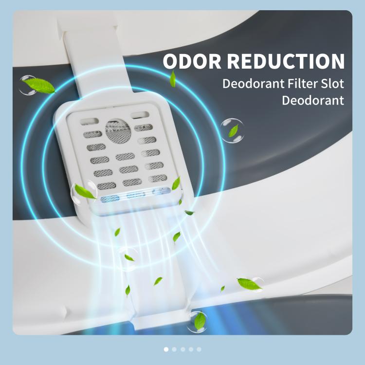 Cat litter box odor filter slot detail, white grate on gray side