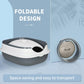 Foldable covered cat litter box, white dome lid and gray base