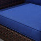Navy blue patio chair seat and back cushion, rectangular with zipper edge detail