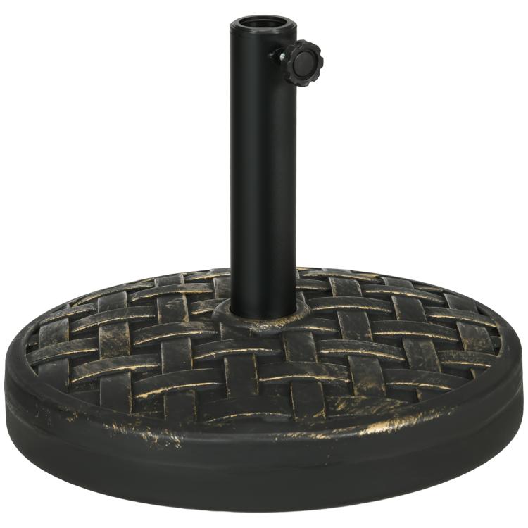 Umbrella stand base with black pole holder and round woven-pattern base