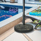 Umbrella base with vertical pole and round woven-pattern concrete-style plate