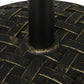 Close-up of umbrella base plate around pole base with woven texture