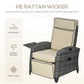 Outdoor reclining lounge chair with beige cushions, gray wicker frame, and UV/water resistant design