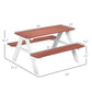 Wooden kids picnic table set dimensions view: brown table top with attached side bench