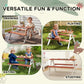 Kids wooden picnic table set with two benches, showing tabletop for drawing, eating, studying