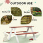 Wooden kids picnic table set for outdoor use, brown bench and tabletop with white legs
