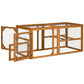 Wooden chicken run add-on with wire mesh walls, hinged side door, honey-brown frame